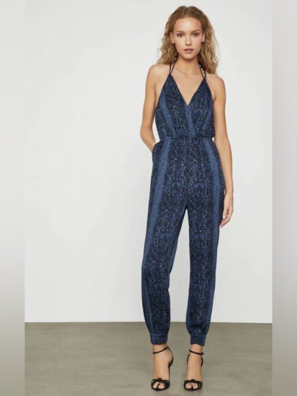 NWT BCBG Pacific Blue Python Halter Jumpsuit